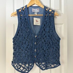 NWT Vintage Denim Embroidered Western Silver Button Vest sz Medium